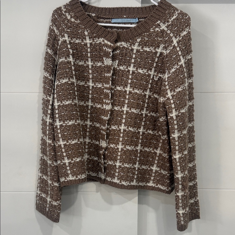 Michelle Nicole Brown and White Plaid Cardigan